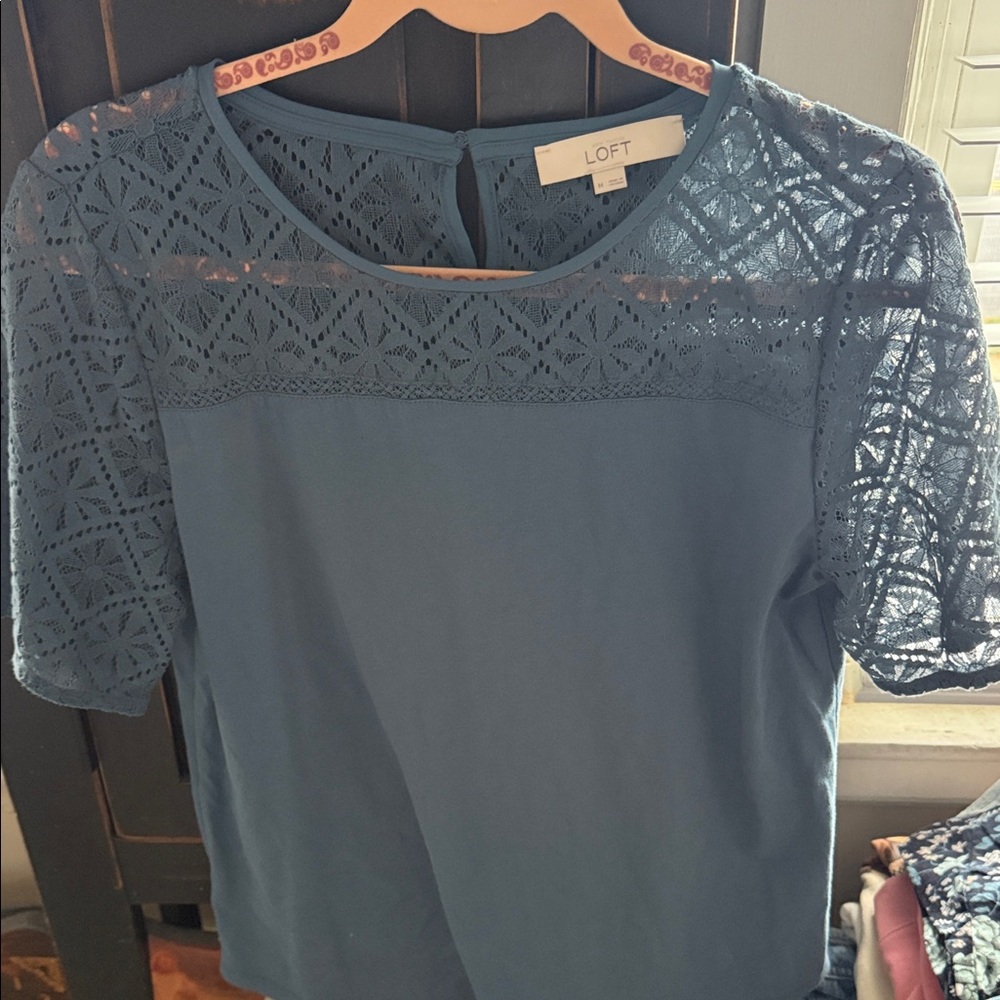 LOFT Women's Teal Lace Blouse